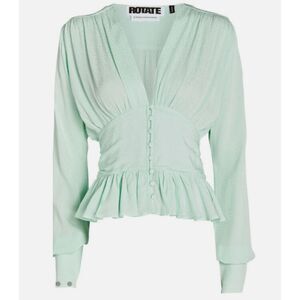 Birger Christensen Rotate Satin Peplum Top Women's Size 8 Mint Dressy Chic Style